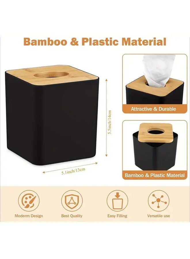 قطعتان غطاء صندوق المناديل البلاستيكي المربع حامل خشبي أسود للحمام المطبخ المكتب - Image 2